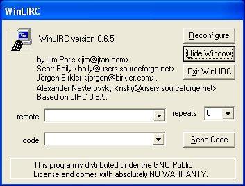 WinLIRC 0.9.0i software screenshot
