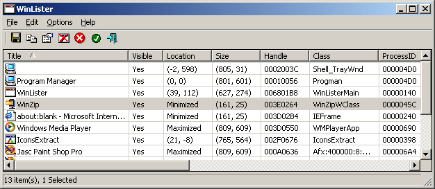 WinLister 1.21 software screenshot