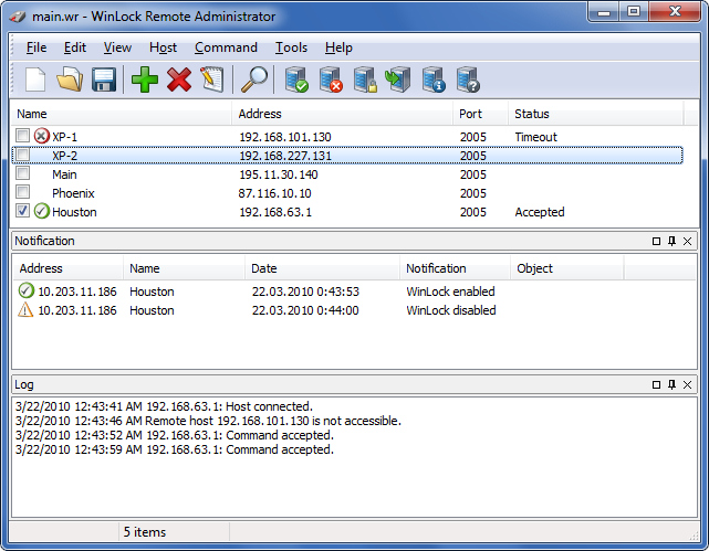 WinLock Remote Administrator 4.21 software screenshot