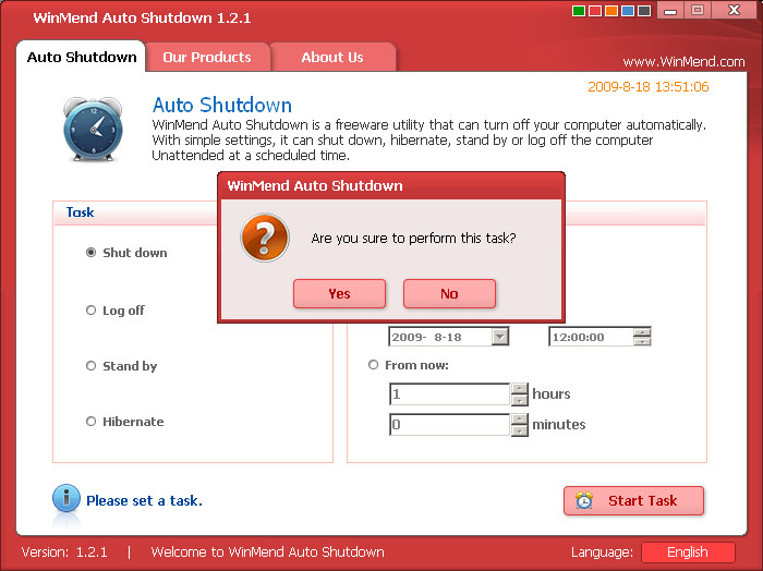 WinMend Auto Shutdown 2.1.0.0 software screenshot