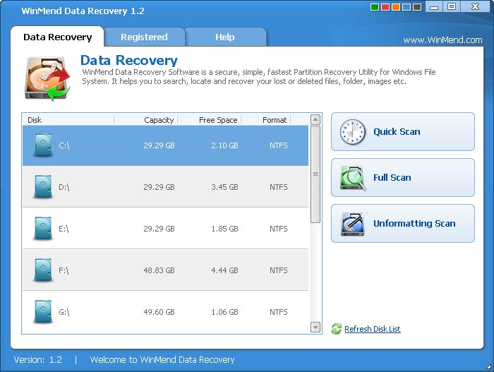 WinMend Data Recovery 2.2.0.0 software screenshot