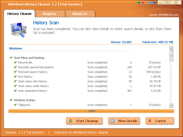WinMend History Cleaner 2.0.0.0 software screenshot