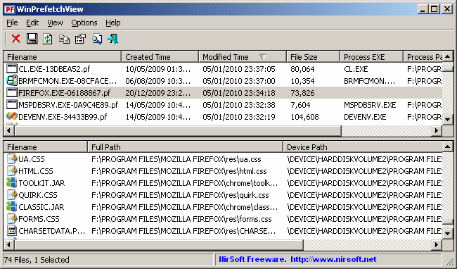 WinPrefetchView 1.35 software screenshot