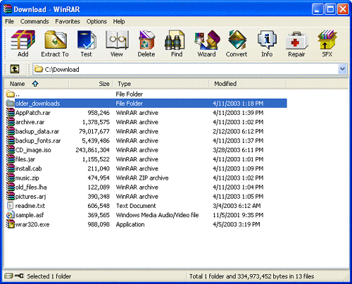 WinRAR 5.40 software screenshot