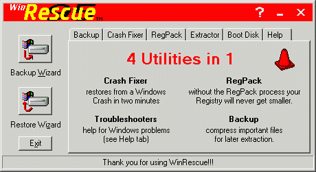WinRescue 95 10.08.34 software screenshot