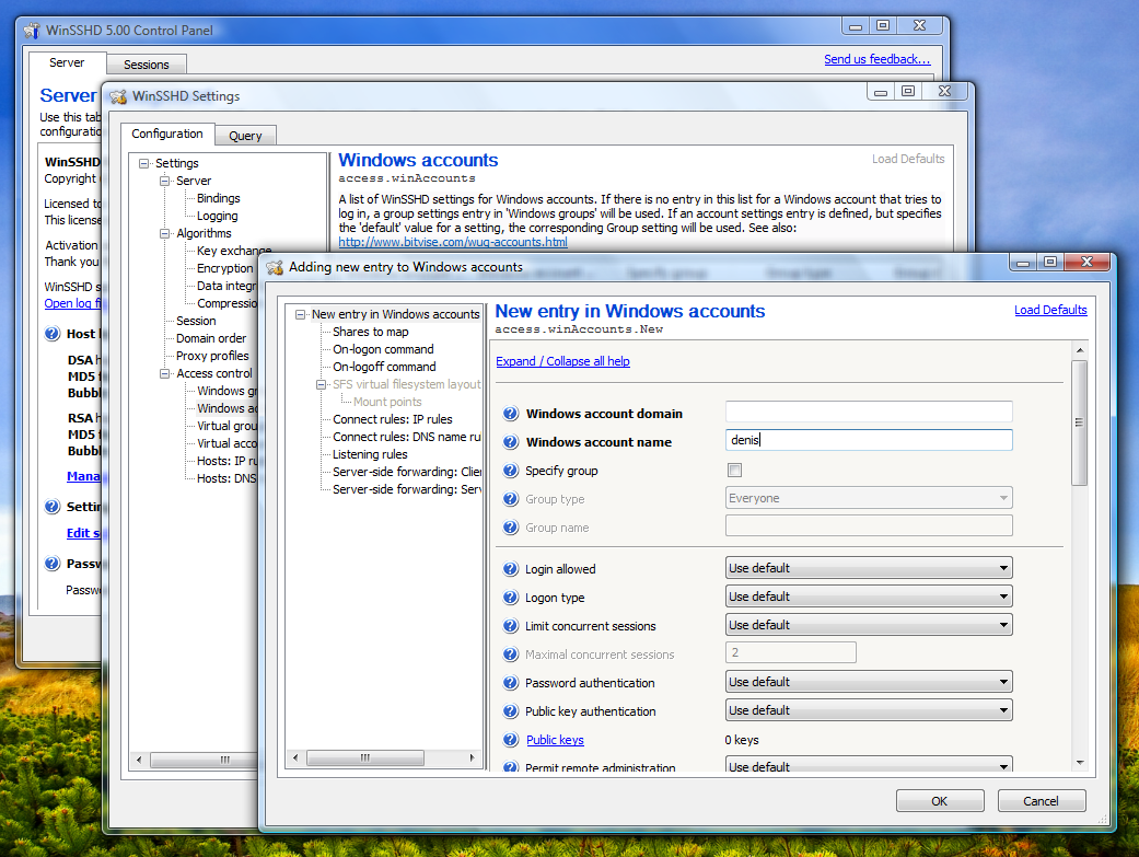 WinSSHD 7.12 software screenshot