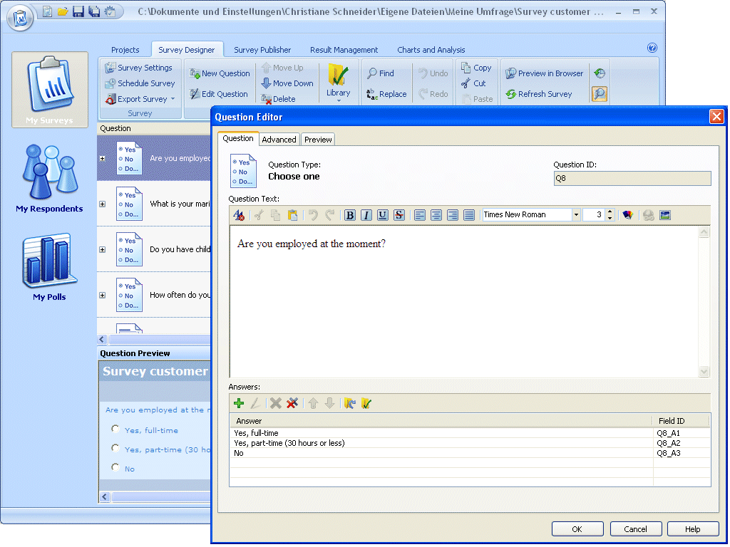 WinSurvey 3.3.1 software screenshot