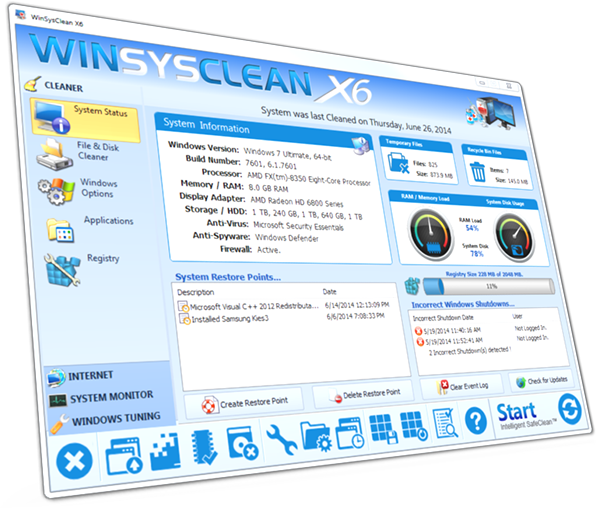 WinSysClean X6 16.1.0.866 software screenshot