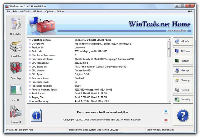 WinTools.net Home 11.7 software screenshot