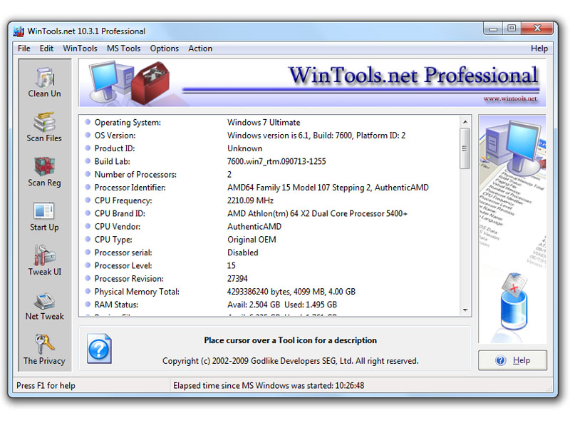 WinTools.net Professional 17.4.1 software screenshot