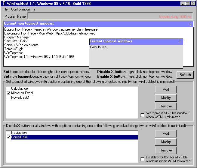 WinTopMost 1.1e software screenshot