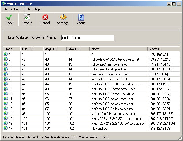 WinTraceRoute 2.52 software screenshot