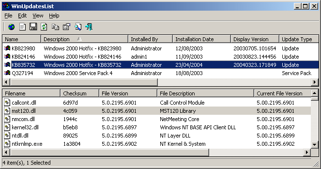 WinUpdatesList 1.32 software screenshot