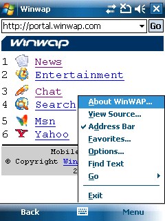 WinWAP for Windows Mobile Professional 4.2.0.290 software screenshot