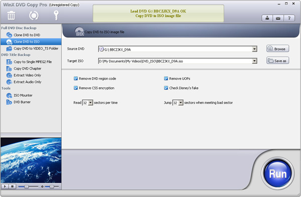 WinX DVD Copy Pro 3.7.0 software screenshot