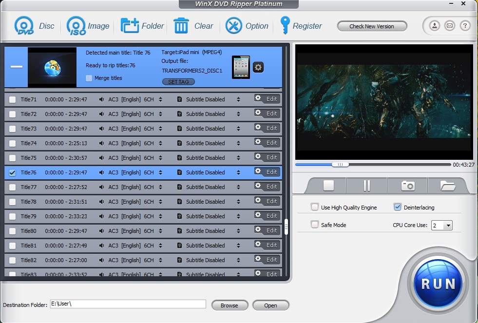 WinX DVD Ripper Platinum 8.5.0.20170401 software screenshot