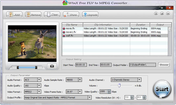 WinX FLV to MPEG Video Converter 4.1.12 software screenshot