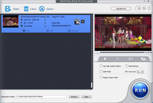 WinX Free AVI to FLV Converter 5.0.2 software screenshot