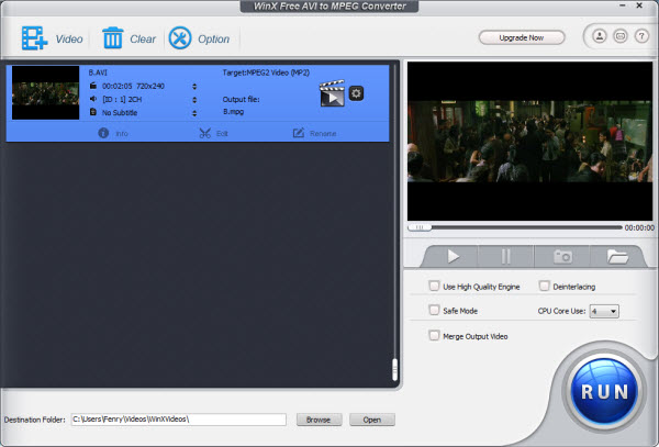 WinX Free AVI to MPEG Converter 5.0.3 software screenshot