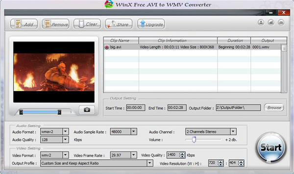 WinX Free AVI to WMV Converter 4.1.5 software screenshot