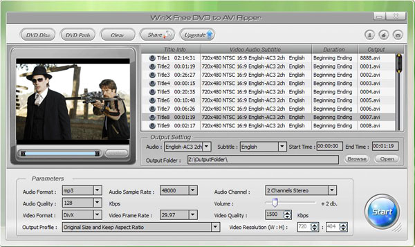 WinX Free DVD to AVI Ripper 4.4.1 software screenshot