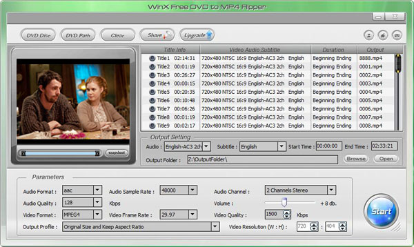 WinX Free DVD to MP4 Ripper 4.3.1 software screenshot