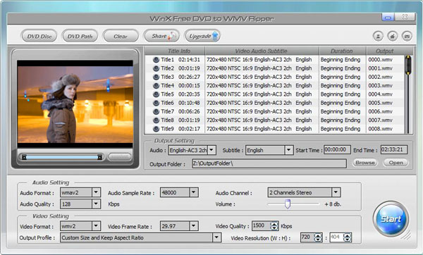 WinX Free DVD to WMV Ripper 7.0.3 software screenshot