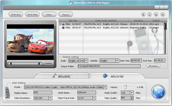 WinX Free DVD to iPod Ripper 4.1.3 software screenshot