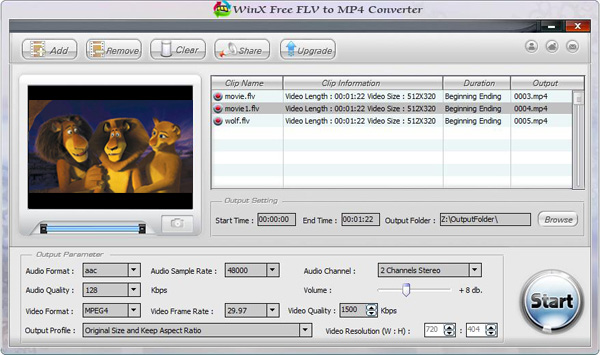 WinX Free FLV to MP4 Converter 4.1.15 software screenshot