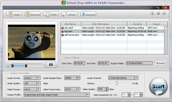 WinX Free MP4 to WMV Converter 5.9.7 software screenshot