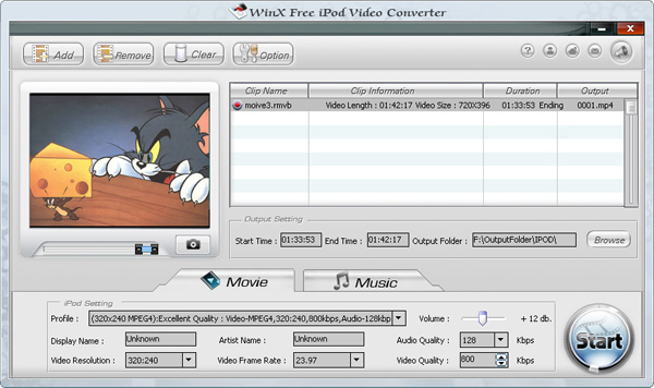 WinX Free iPod Video Converter 5.0.2 software screenshot