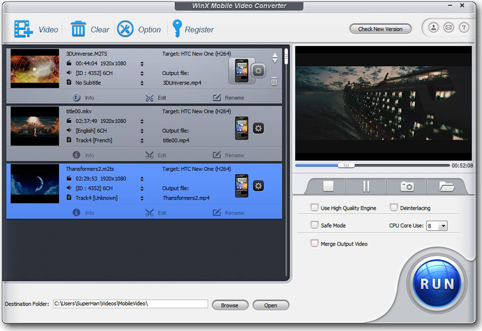 WinX Mobile Video Converter 3.1.1 software screenshot