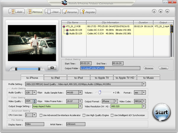 WinX iPhone Video Converter 5.0.1 software screenshot