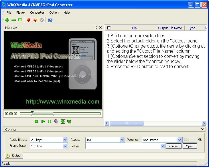 WinXMedia AVI/MPEG iPod Converter 2.1g software screenshot