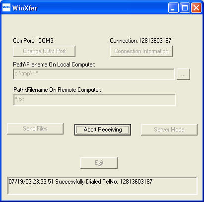 WinXfer 2.0 software screenshot