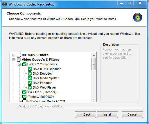 Windows 7 Codec Pack 4.1.7 software screenshot