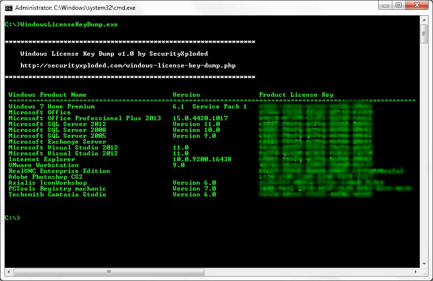 Windows License Key Dump 4.0 software screenshot