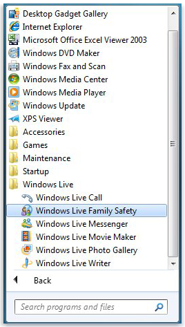 Windows Live Family Safety 2012 16.4.3508.0205 software screenshot