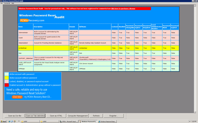 Windows Password Reset Audit 1.9.3 software screenshot