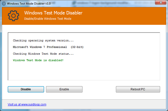 Windows Test Mode Disabler 1.0 software screenshot