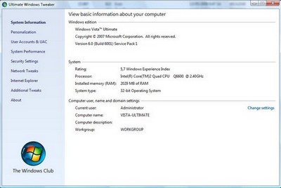 Windows Tweaker 4.1 software screenshot