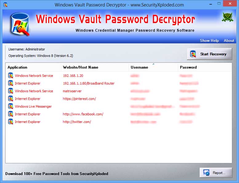 Windows Vault Password Decryptor 5.0 software screenshot