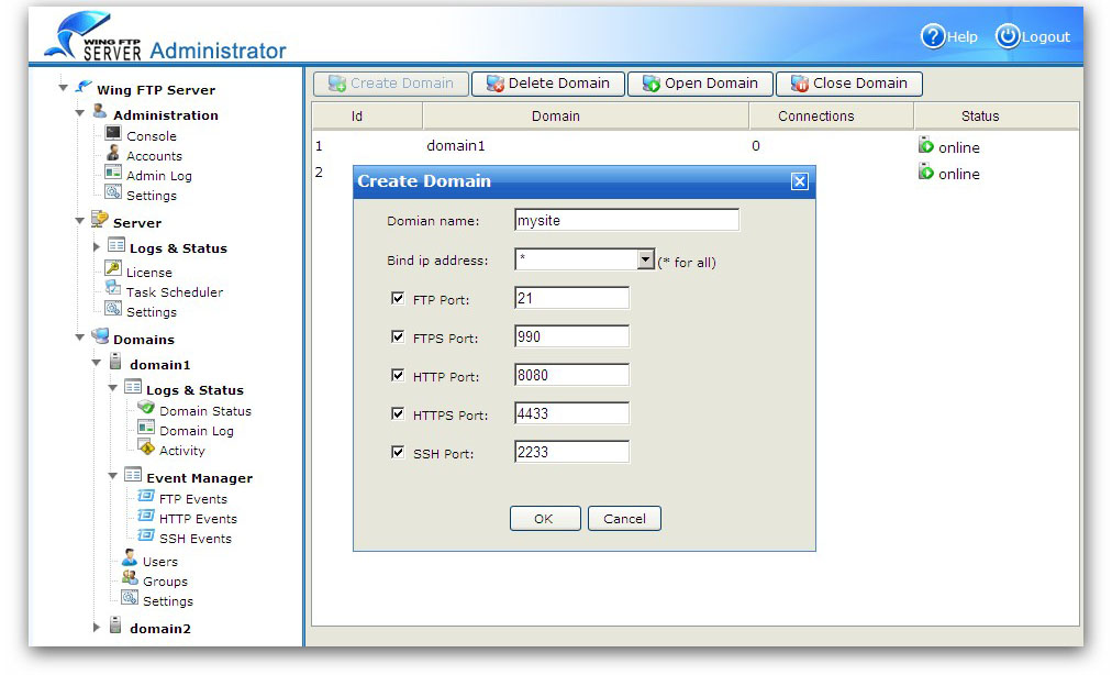 Wing FTP Server 4.9.1 software screenshot