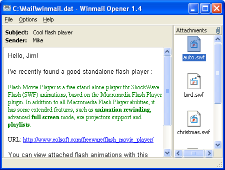 Winmail Opener 1.4 software screenshot