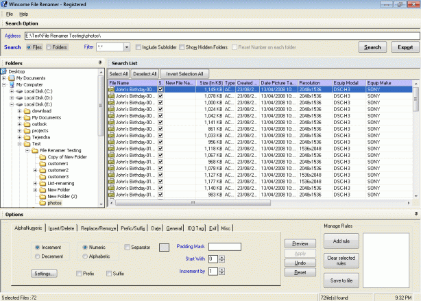 Winsome File Renamer 6.0 software screenshot