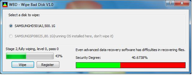Wipe Bad Disk 1.6 software screenshot