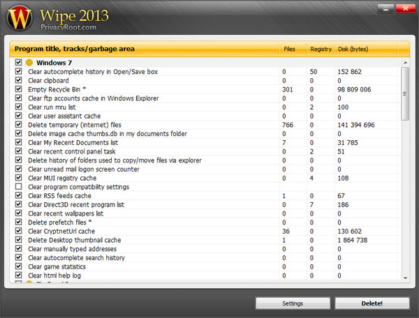 Wipe 2017.09 software screenshot