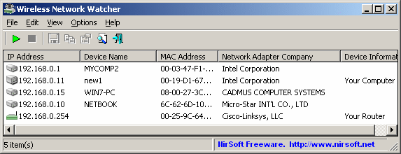 Wireless Network Watcher 2.12 software screenshot