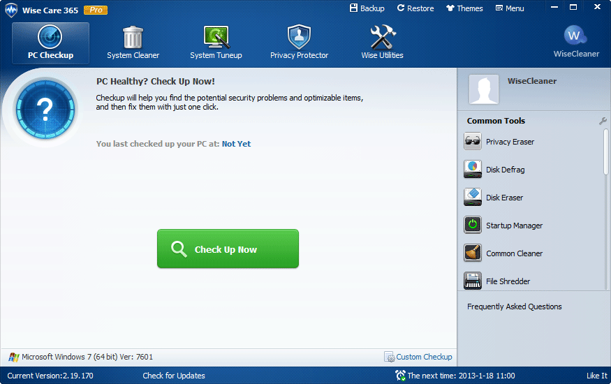 Wise Care 365 PRO 4.66.450 software screenshot