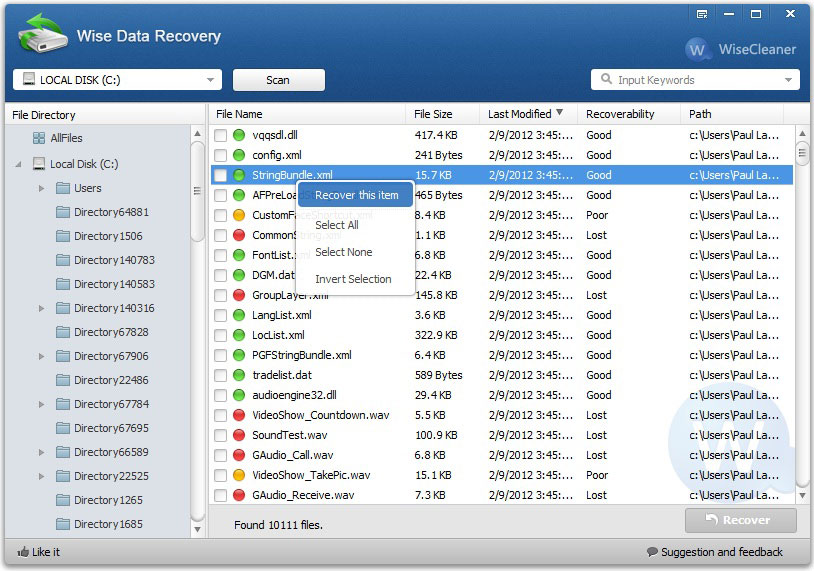 Wise Data Recovery 3.86 software screenshot